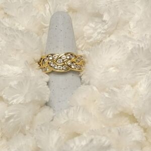 14K Yellow Gold Diamonique Channel Set Braided Band Ring